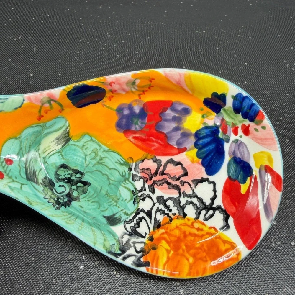 Anthropologie Abstract Floral Ceramic Spoon Rest Colorful Painterly Kitchen